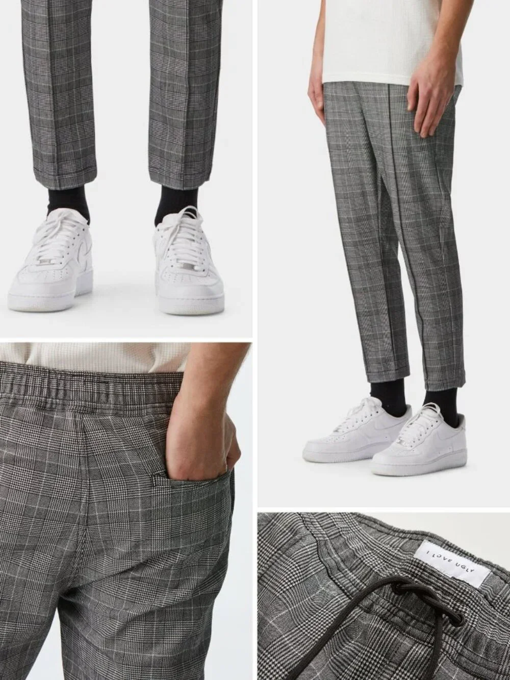 I LOVE UGLY SZ L Mens Anton Track Pant Black Check Plaid Crop-Leg